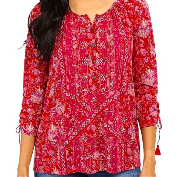 Lucky Brand Tops - Lucky Brand Tie Sleeve Boho Henley Top